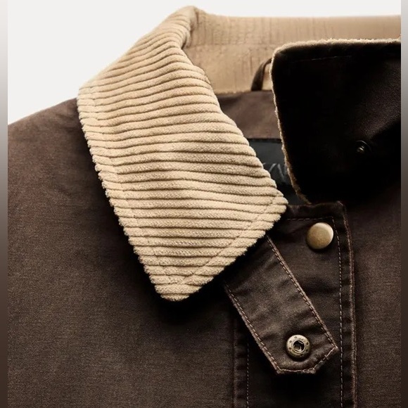 ZARA Oversized Contrast Collar Corduroy Barn Jacket Utility Coat. - Picture 3 of 13